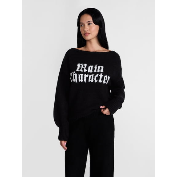 Madden NYC Women's Boatneck Graphic Sweater, Midweight, Sizes XXS-XXL