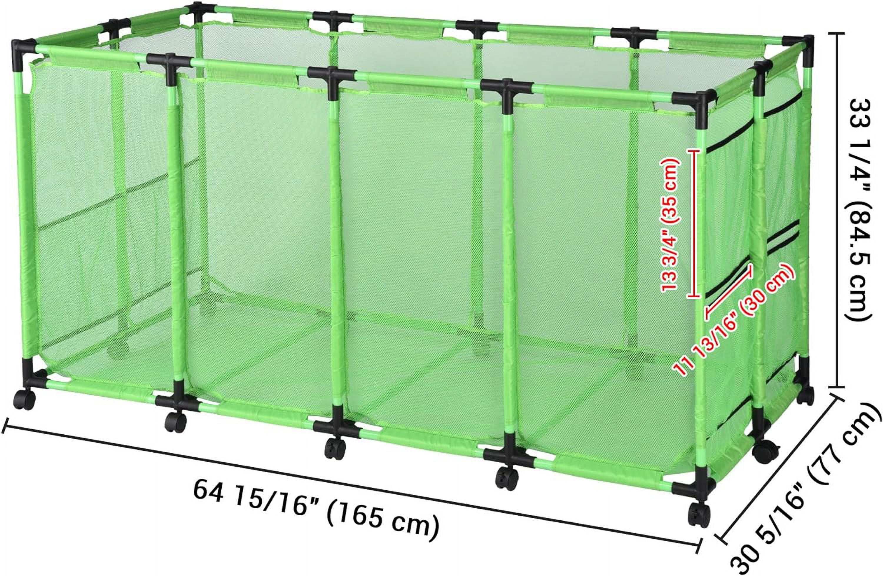 Mesh Pool Storage Bin Rolling Storage Coating Metal Frame Organizer Swimming Toys Holder Pool Float Holders Metal Frame Sturdy Connector, XXX-Large, 65" L x 30" W x 33" H, Green