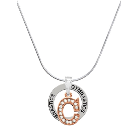 Delight Jewelry Rose Goldtone Crystal Initial - C - Gymnastics Ring Charm Necklace, 18"