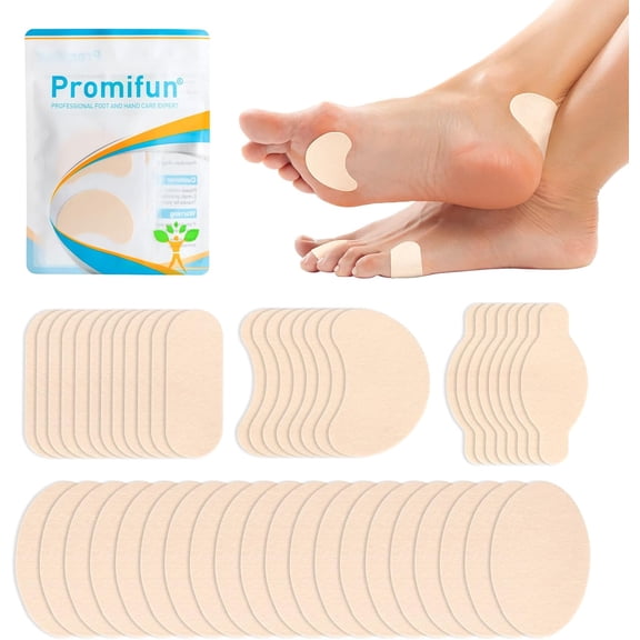Promifun Moleskin Strips Blister Prevention Pads Adhesive Mole Skin Tape Feet Heel Padding,24 Sheets,Beige