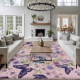 thumbnail image 3 of Large Area Rugs for Living Room Bedroom, Pink Flowers 6'x9' Rug Washable Carpet Runner Indoor Outdoor, Spring Floral Purple Butterflies Farmhouse Non Slip Floor Mats Rug for Kitchen, Playroom, 3 of 8