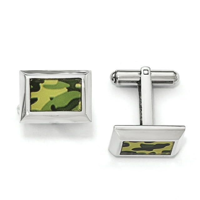 Boutons de Manchette en Acier Inoxydable Imprimés en Caoutchouc Vert Camo Boutons de Manchette