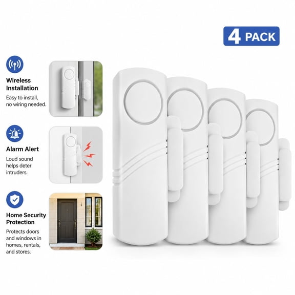 Wireless Door Window Anti-Theft Alarm 4 Pack, Magnetic Sensor Burglar Alert System for Home, Rental and Store Security