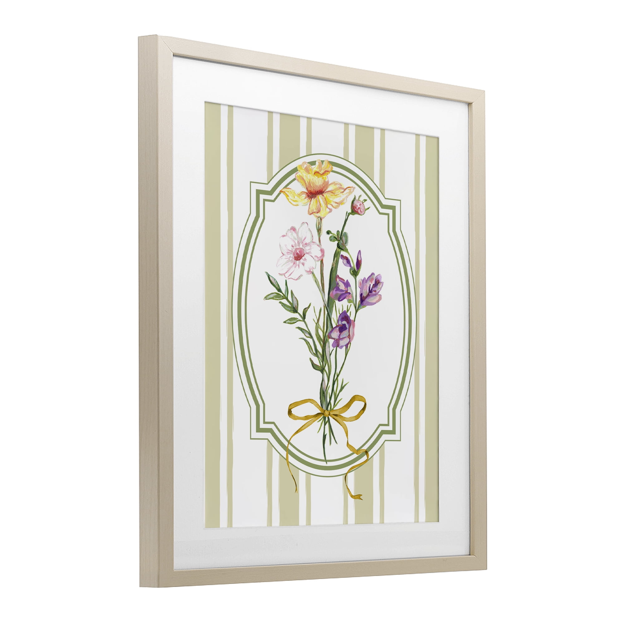Vintage Wildflowers with Ribbon Birch Framed Print Under Glass, design by Adonna Ebrahimi