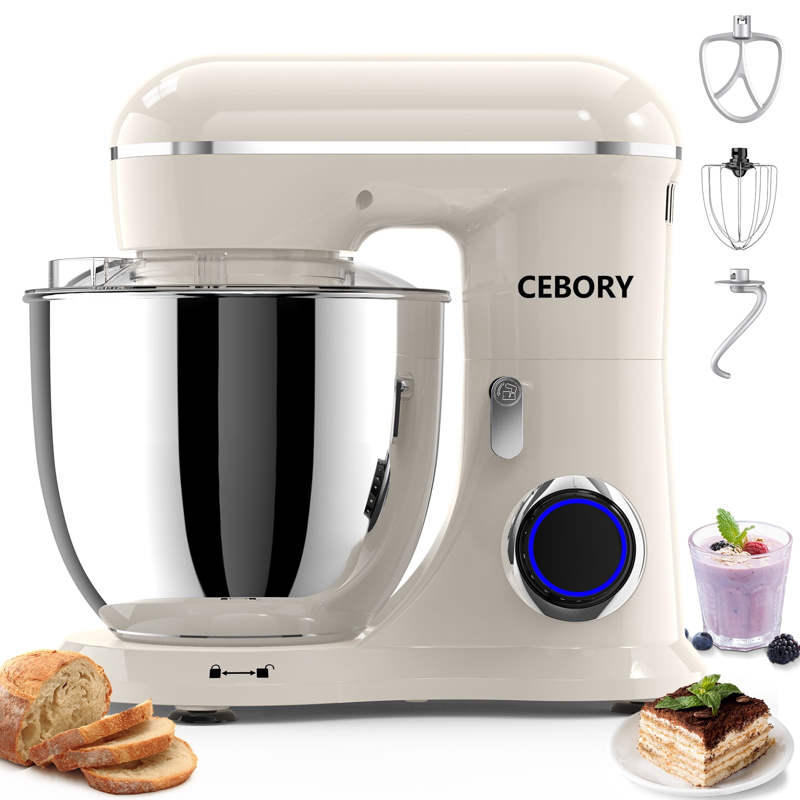 CEBORY 3 IN 1 Stand Mixer 6 QT Tilt Head 10 Speed Food Mixer Kitchen Electric Mixer with Dough Hook Beater Whisk Bowl for Most Home Cooks