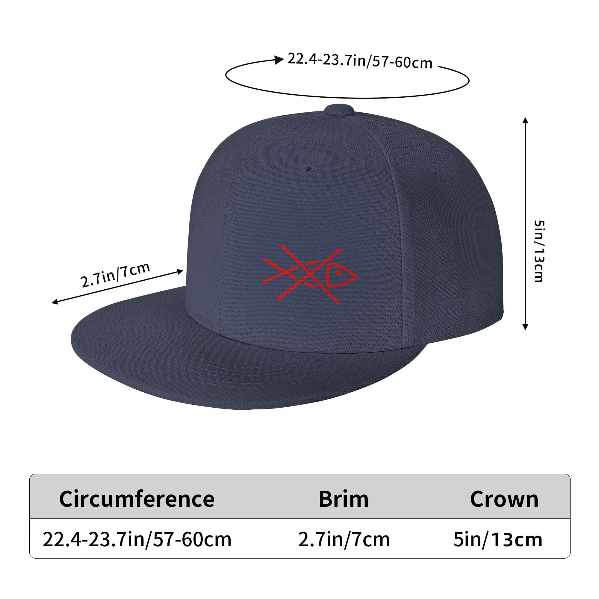 DouZhe Flat Brim Cap Snapback Hat, No Fishing Prints Adjustable Black Adult  Baseball Cap 