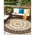 thumbnail image 3 of Unique Loom Outdoor Traditional Collection Area Rug - Palazzo (3' 1" Round Black and Ivory/Green), 3 of 8