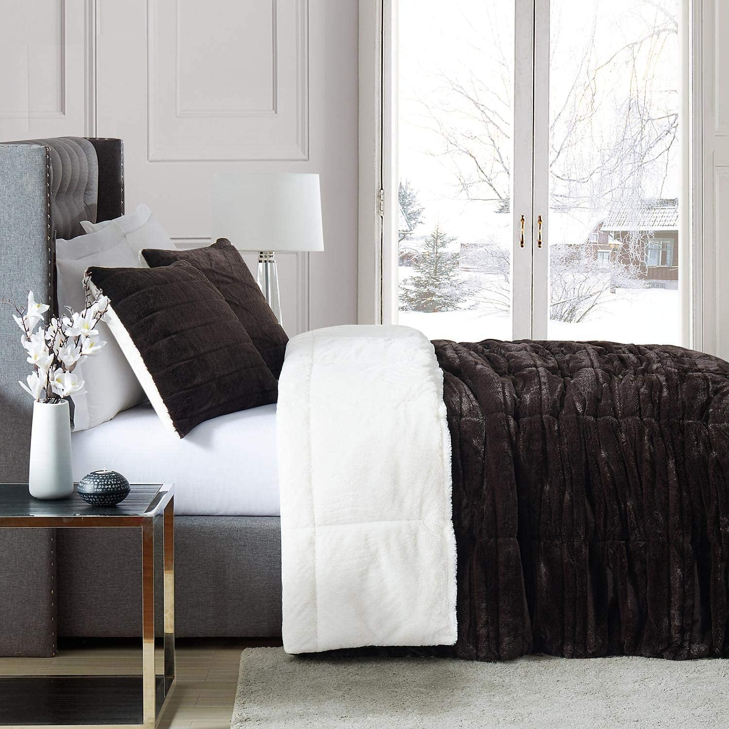 Christian Siriano Faux Fur 3pc Queen Comforter Set in Brown Walmart