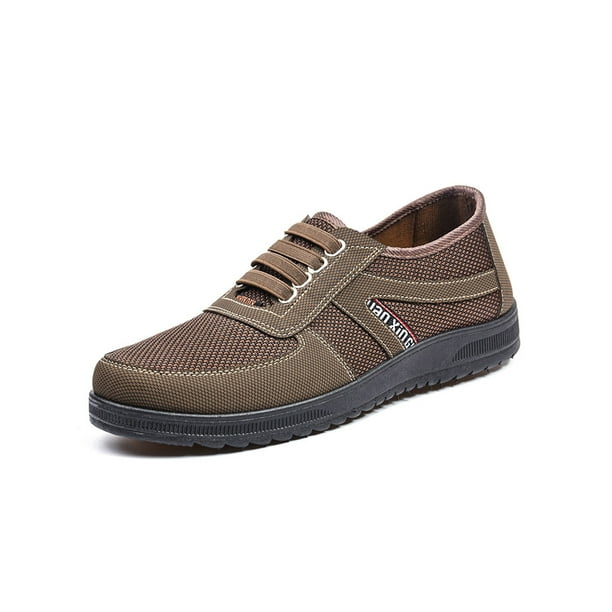 Woobling Men Cloth Sneakers Mesh Walking Shoe Breathable Flats Slip Resistant Casual Shoes Work Lightweight Lace Up Coffee 6.5
