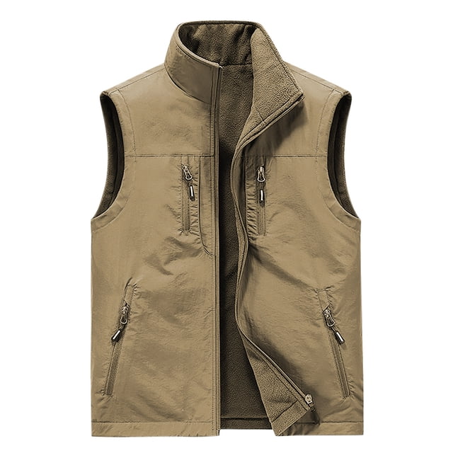 LOVZFMLL Jackets for Men's Thin Workwear Solid Color Stand Collar Sleeveless Jacket Tank