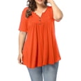 thumbnail image 2 of Women's Plus Size Henley V Neck Button up Tunic Tops Casual Short Sleeve Blouse Shirts, 2 of 7