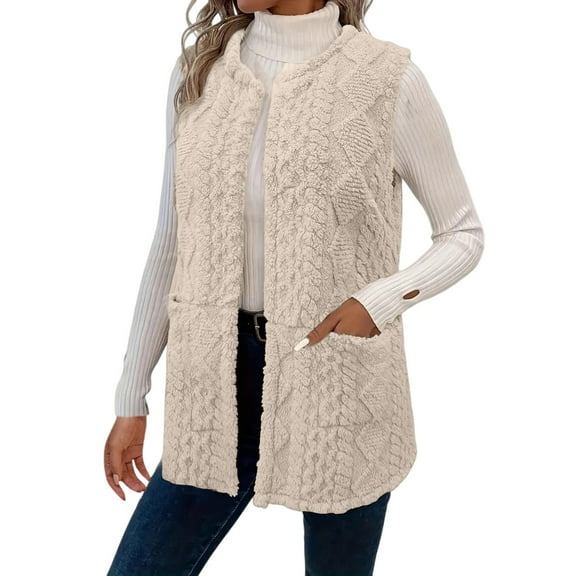 Yigetop Womens Vest Fleece Vest Women Sleeveless Crewneck Vest Jacket Open Front Lightweight Cardigans Fuzzy Fall Winter Coats Fleece Vest Women Beige L