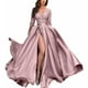 thumbnail image 1 of Vestido de noche de manga larga con cuello en V para mujer, elegante vestido de fiesta largo con abertura en el muslo y cintura imperio, vestido de cóctel para fiesta de boda, 1 of 5