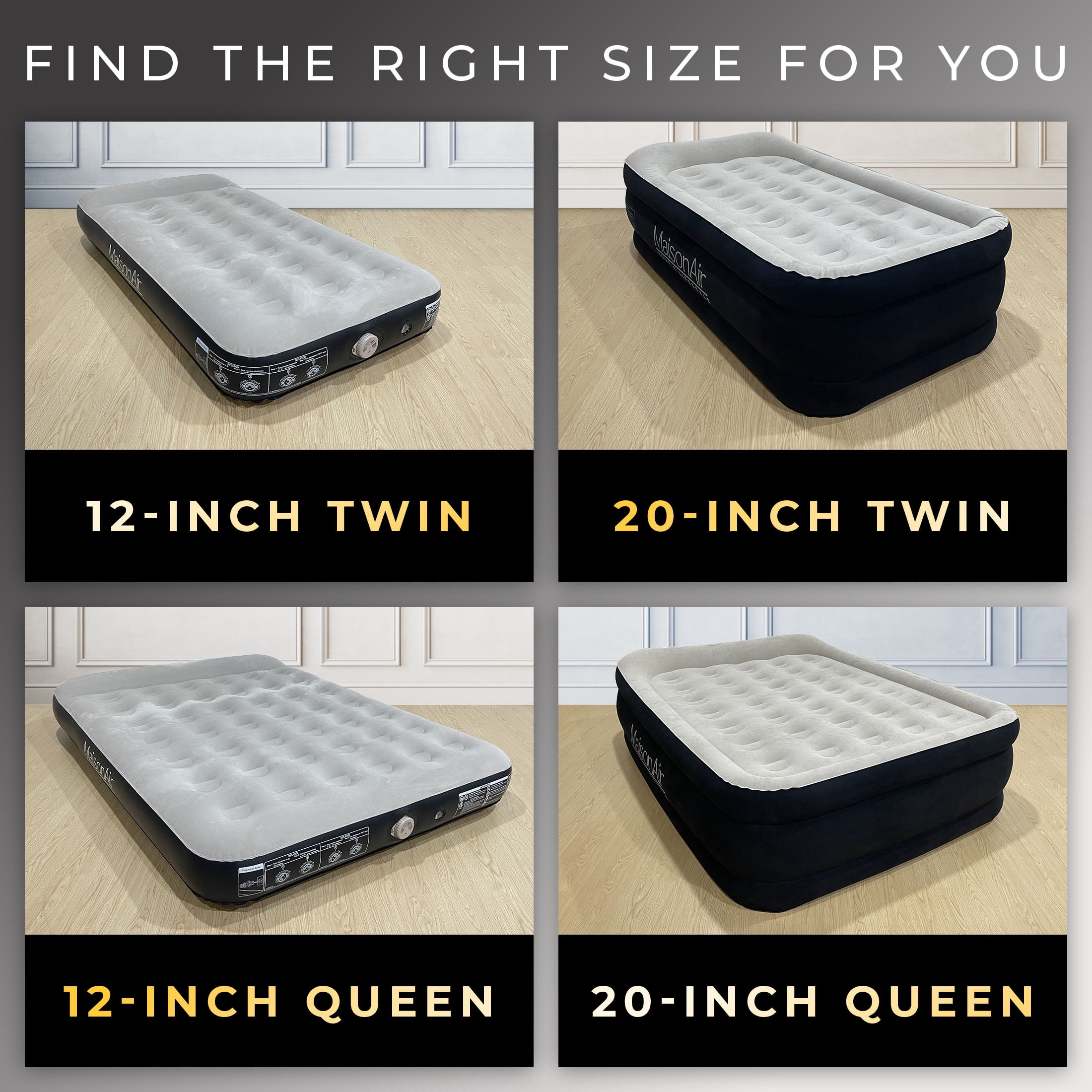 MaisonAir 12in Twin Airbed Premium Air Mattress with Coil Beam Support and Built in Pillow with Rechargeable Pump