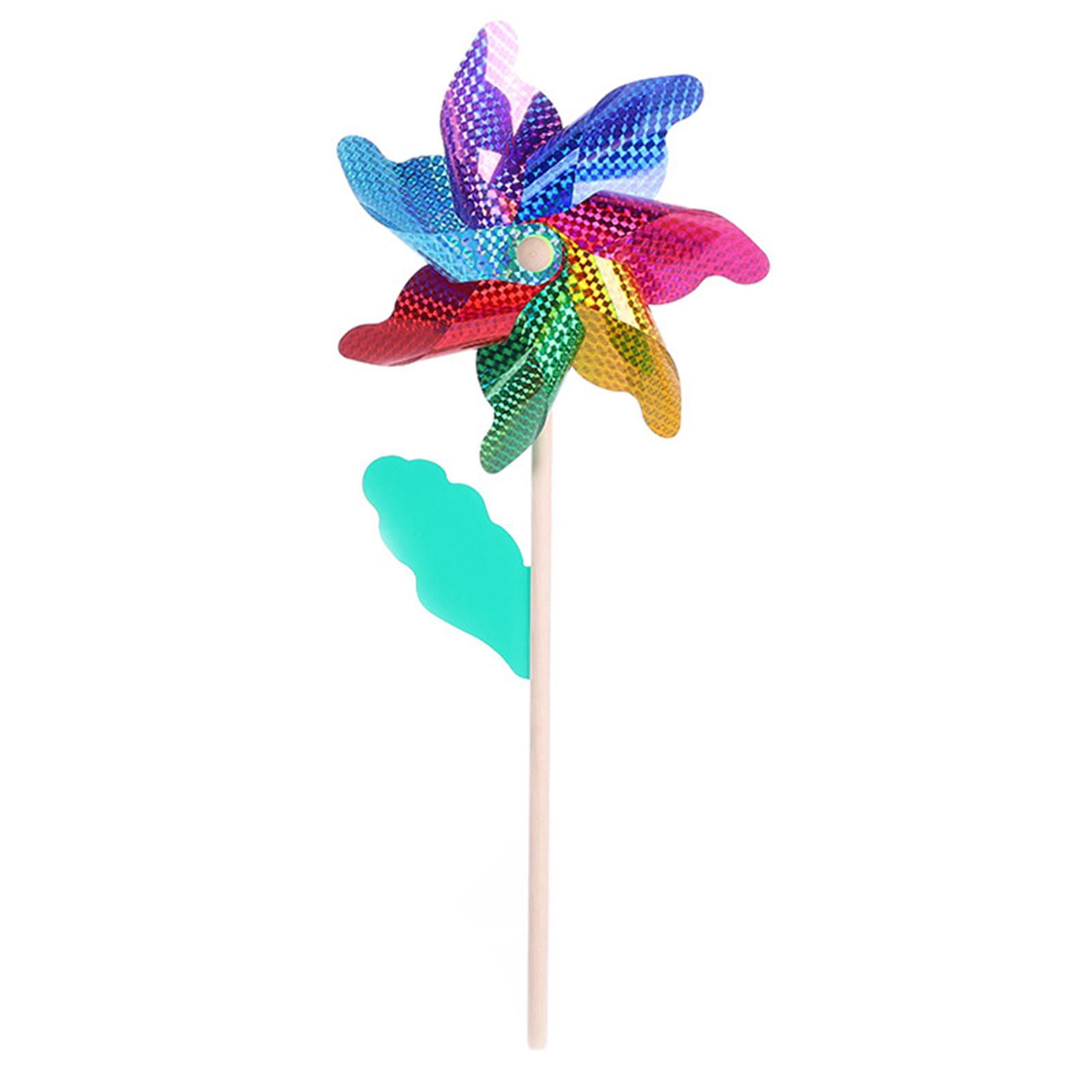Lote De 6 Molinillos De Viento De Madera Y PP Con Palo De 48 Cm, Multicolor, Para Decorar Jardines, Fiestas Infantiles Y Exteriores