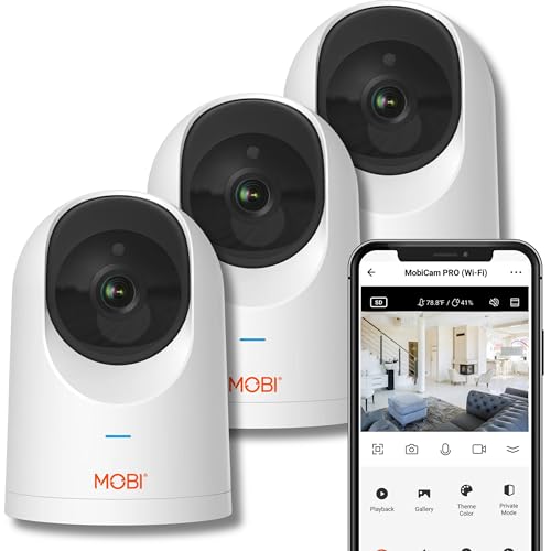 MobiCam PRO Intelligent Home Monitoring Camera (3-Pack): Full HD, Pan & Tilt, Color Night Vision, Motion Tracking, Temp & Humidity Readings. Supports Cloud & SD Storage, Smart App Compatible
