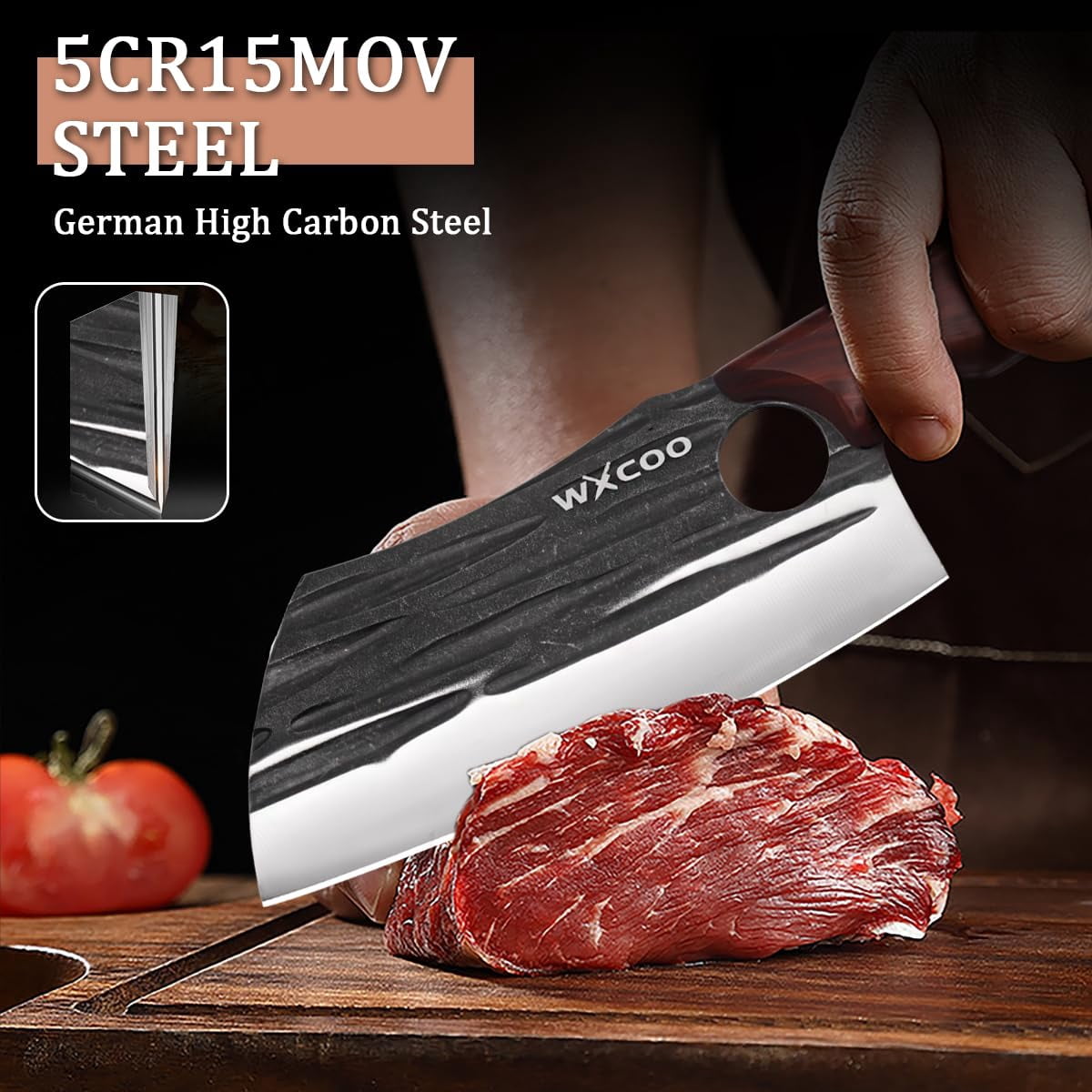 WXCOO Butcher Knife Set - 3pcs Hand Forged Meat Cleaver Knife & Serbian Chef Knives & Sharp Viking Knives for Meat Cutting, Camping, BBQ, Men's Birthday Gift