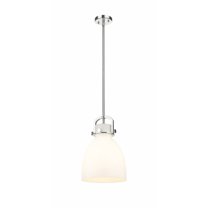 Innovations Lighting  Newton Bell - 1 Light 10" Stem Hung Pendant Polished Nickel/Matte White