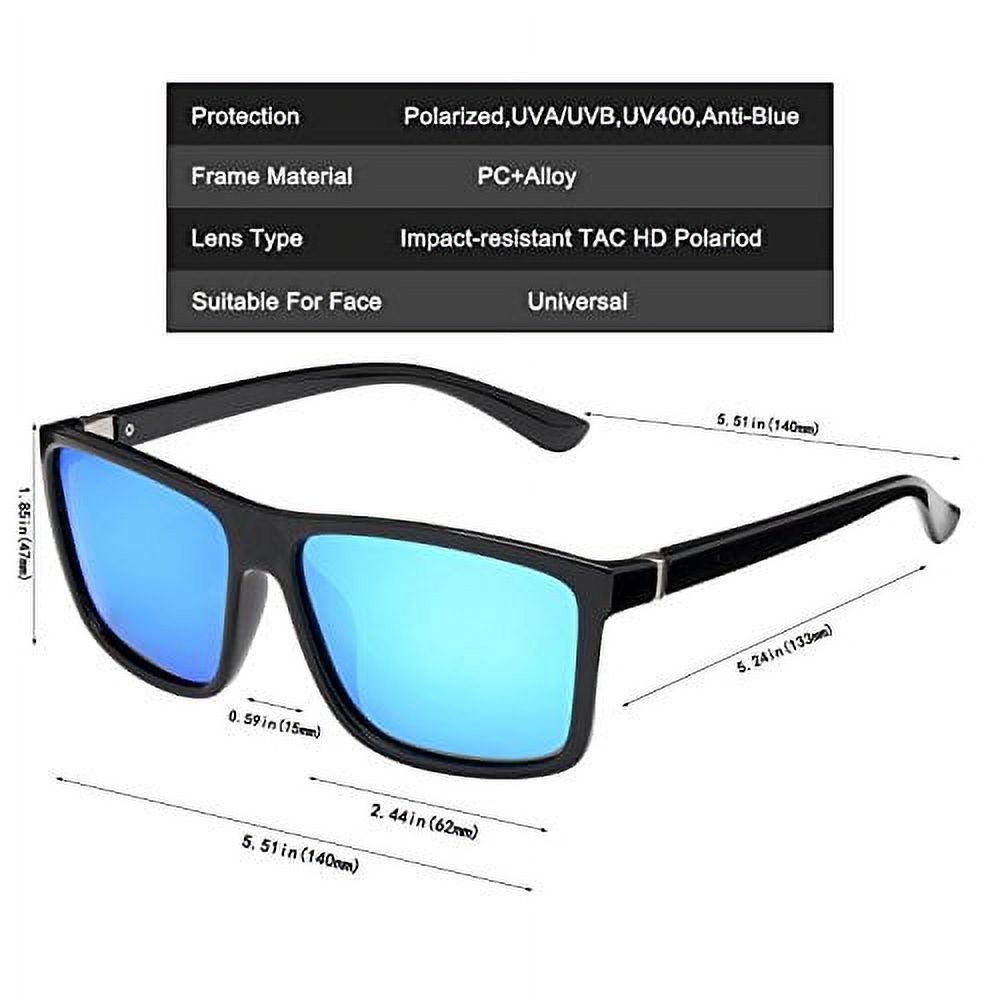 NIEEPA Men's Driving Sports Polarized Sunglasses Square Plastic Frame Glasses (Blue Silver Lens/Bright Black Frame) - image 3 of 3