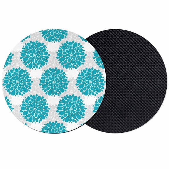 Turquoise Dahlia Coasters Set of 2, Absorbent Coasters for Drinks, Country Gray Abstract Floral Flowers Coaster for Desk Coffee Table Protection, Home Decor House Warming Gifts 4"