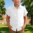 thumbnail image 5 of UACY Girls Casual Cotton Linen Button Down Short Sleeve Shirts Solid Summer Beach Blouses Tops with Pocket (White, 10-11 Years), 5 of 7
