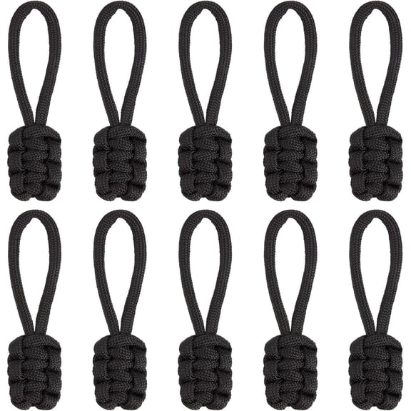 10PCS Zipper Pulls Replacement Universal Nylon Zipper Repair Kit Zipper Slider Pull Tab Zipper Fixer Metal Zipper Head Hand Woven Pull Rope Zipper Handle Cord Pull Tab for Bags Black Black