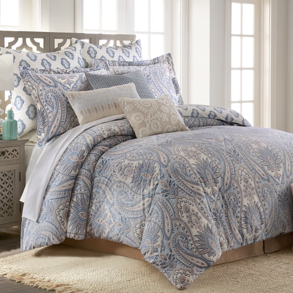 Levtex Home Kasey Blue Comforter Set – Full/Queen Comforter (88x92in) and 2 Standard Shams (20x26in) – Medallion and Paisley Design – Blue – Reversible – Cotton