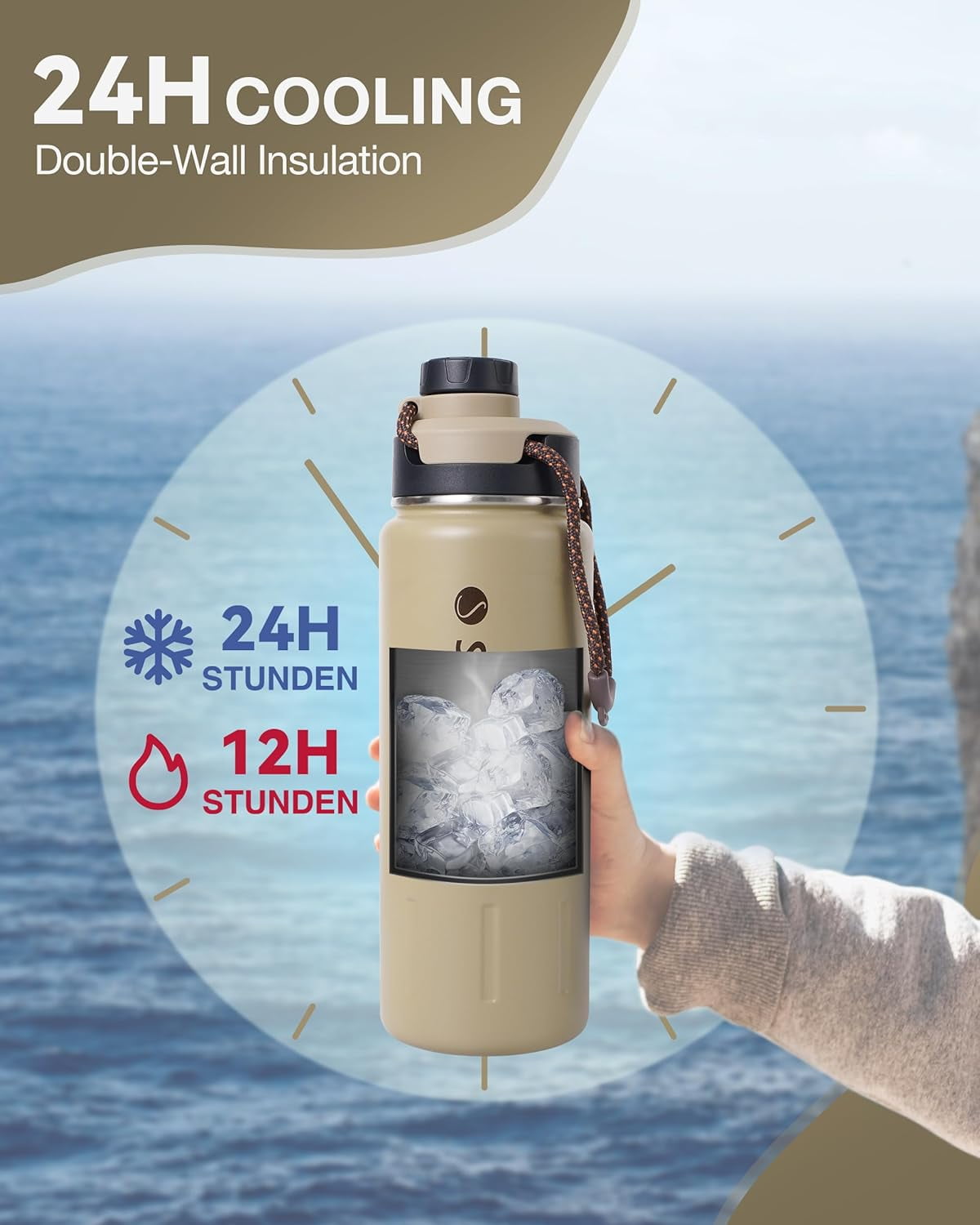 SANTECO water bottle 24 oz (about 680.4 ml), vacuum insulation stainle