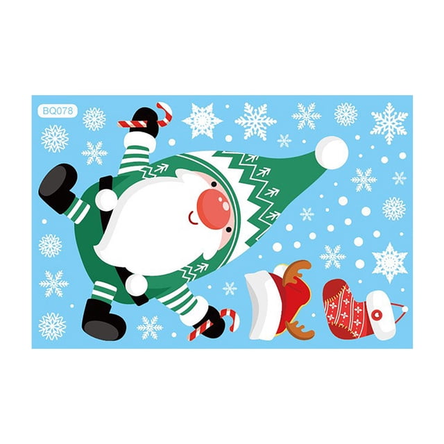 Christmas Window Decals for Glass Windows Santa Claus Rudolph Sticker Christmas Shopping Mall Glass Window Decoration Window Stickers for Christmas Decorations