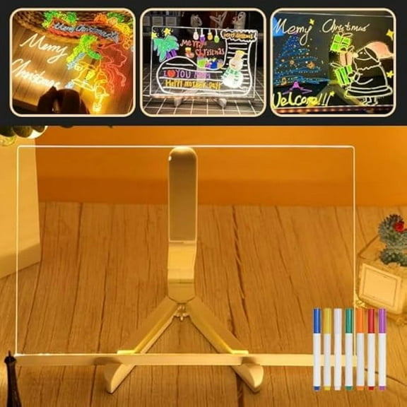 2026 Upgrade LED Note Board with Colors,Light Up Acrylic Message Board Light Up Dry Erase Board with Adjustable Stand and 7 Colors Pen,LED Illuminated Drawing Board for Office School Home
