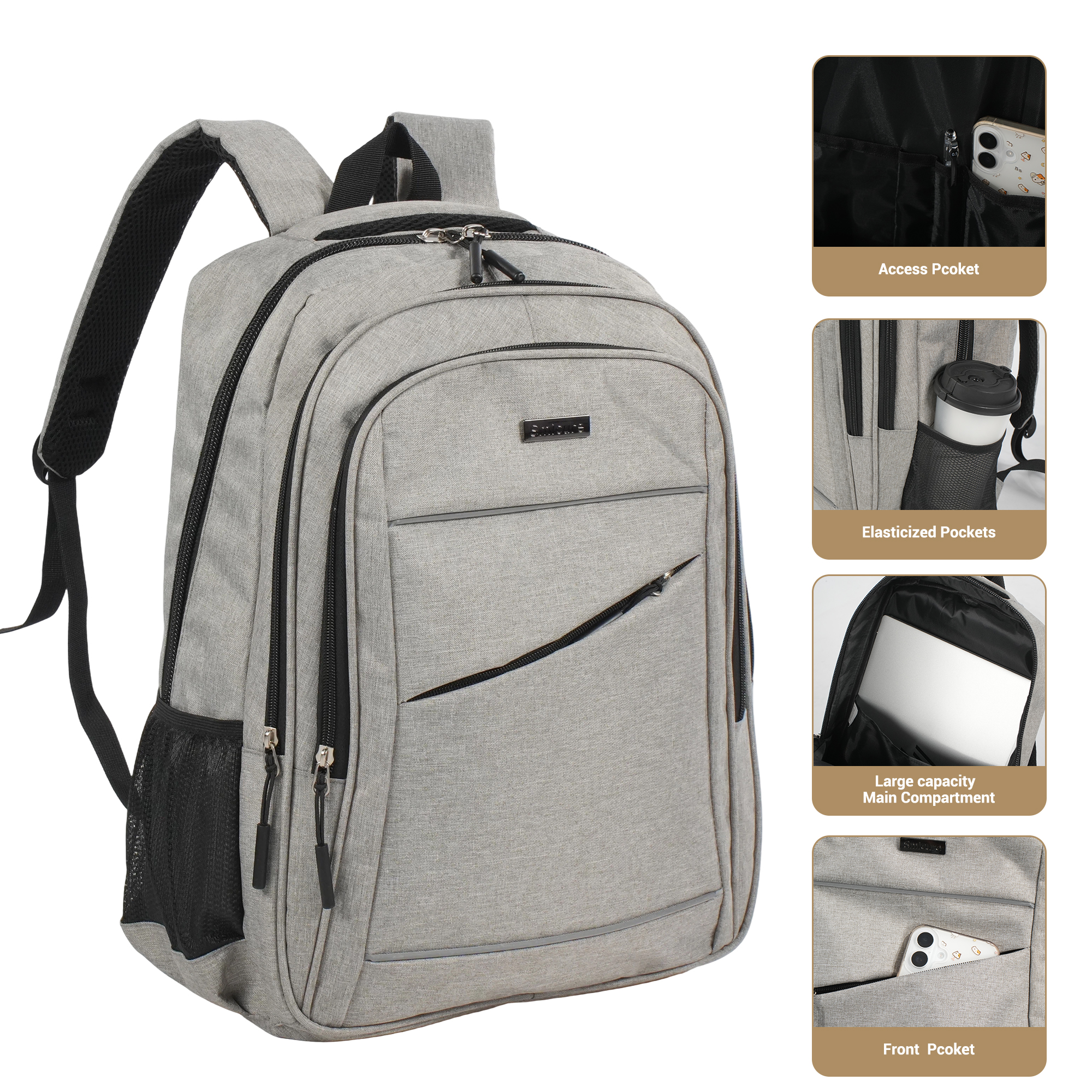 SMICURE 15.6" Laptop Travel Backpack, Gray photo 6