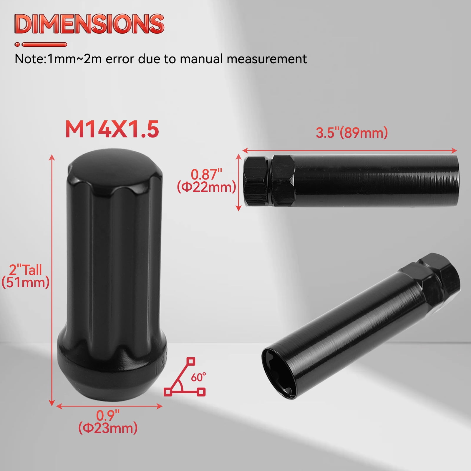 OEMASSIVE 24Pcs 2" Black M14x1.5 Spline Lug Nut for Chevy Silverado Suburban Express 1500
