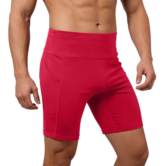 Biking Shorts for Men with Pockets 8''/5''/3'' High Waisted Yoga Workout Gym Spandex Tummy Control Athletic Shorts Red, Size XXL