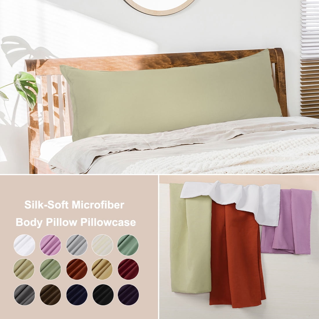 Unique Bargains 1 Pack Brushed Microfiber Body Pillowcase, 20" x 72", Khaki