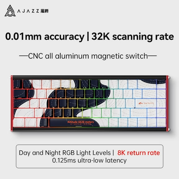AJAZZ ALUX68 HE Aluminum Rapid Trigger Gaming Keyboard with Magnetic Switch, Wired Hall Effect Keyboard with 8K Polling Rate, 0.125ms Latency, RGB Backlight (Black Topographic, ALUX68 MAX)