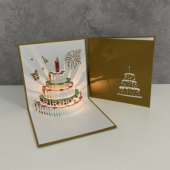Fasiaou Fireworks Birthday Cards, 3D Pop Up Blowable Birthday Cake Greeting Cards, Happy Birthday Gifts for Women Men Kids Mom Dad Grandma