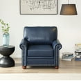 thumbnail image 3 of Faux Leather Single Sofa Chair, Modern PU Accent Chair with Solid Wood Legs and Silver Nail Head Trim, Single Club Armchair for Bedroom, Home Reception, Living Room, Office, Apartment, Navy Blue, 3 of 7