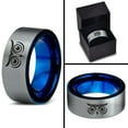 thumbnail image 4 of Tungsten Owl Wide Open Eyes Staring Band Ring 8mm Men Women Comfort Fit Blue Flat Cut Brushed Gray Polished, 4 of 4