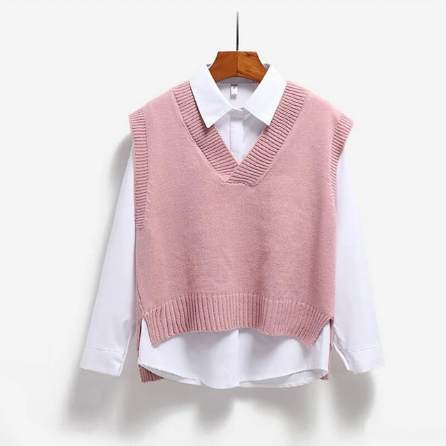 Chandail Sans Manches pour Femmes, Col en V, Mode Coréenne, Printemps Automne, 2024