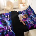thumbnail image 4 of Castle Fairy Neon Race Car Trio Twin Bedding Sets 7-Piece for Kids, Checkered Flag Glow Bedding Comforter Set for Bedroom, Purple Pink,Black Reversible, 4 of 7