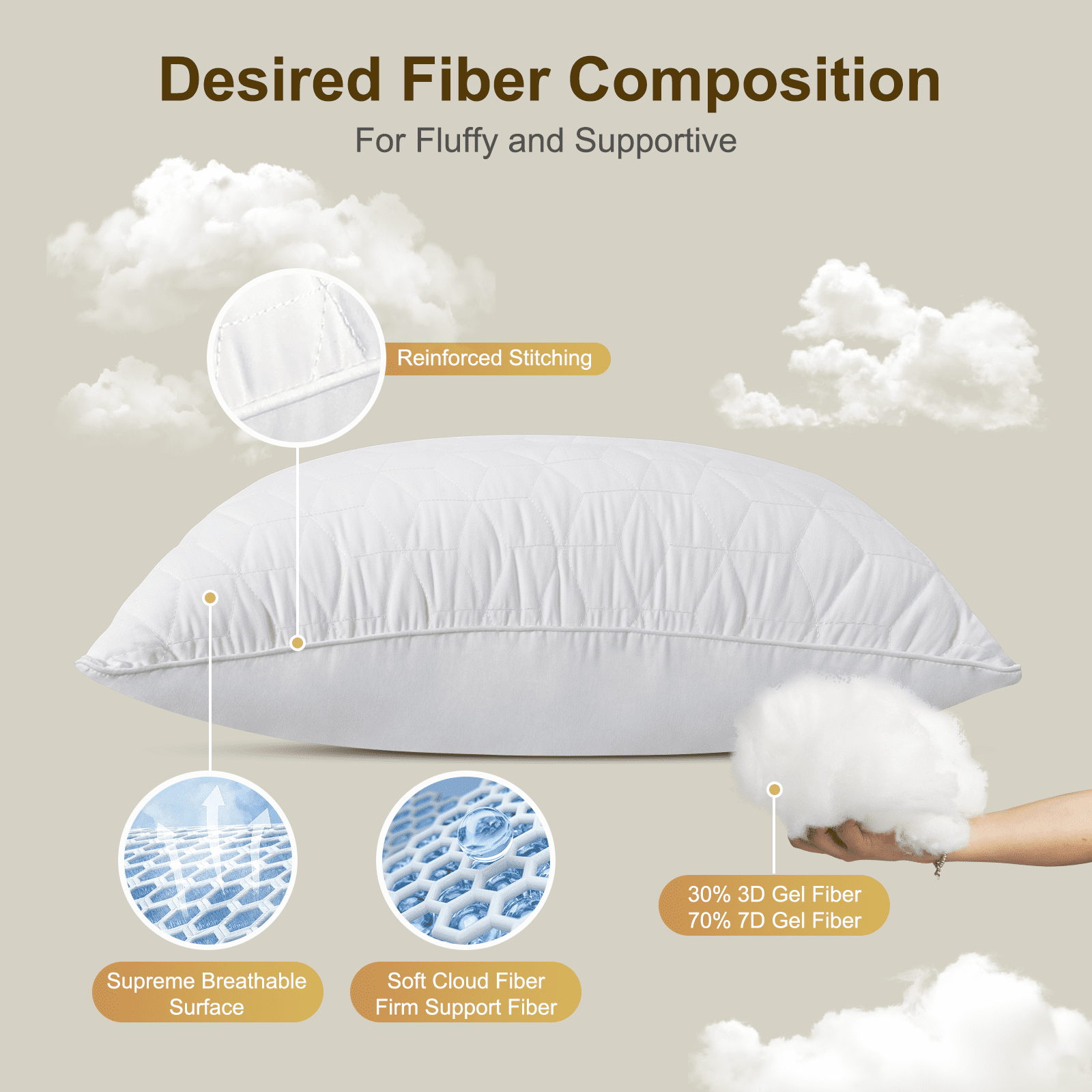 Bed Pillows Queen Size Set of 2, Hotel Gusseted Pillows for Sleeping, Alternative to Down Pillows, Soft Supportive & Fluffy Pillows for Back, Stomach or Side Sleepers