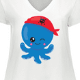 thumbnail image 4 of Inktastic Pirate Octopus, Blue Octopus With Red Pirate Hat Women's Plus Size V-Neck T-Shirt, 4 of 5