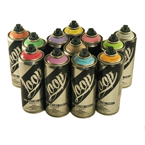 Loop 400ml Premium Mural Spray Paint Kit for Aerosol Art - Pastel Colors Set of 12