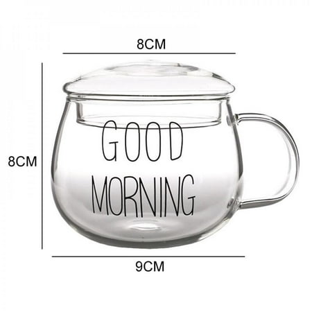 

Clearance Sale!350ml Heat-Resistant Glass with Handle Milk Mug Breakfast Cup Microwave Mug Round Fun Single Cup Black Letter with Round Lid