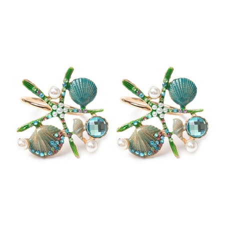 

DoubleYi Napkin Clips 2Pcs Decorative Ocean Series Durable Sea Star Shell Serviette Rings Buckles Table Decorations