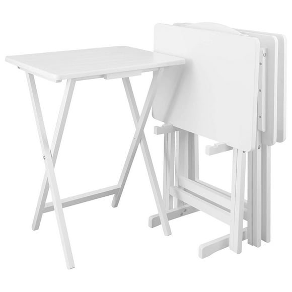 Casual Home Wooden Folding Tray Table w/ Storage Stand, 4 Piece Set, White