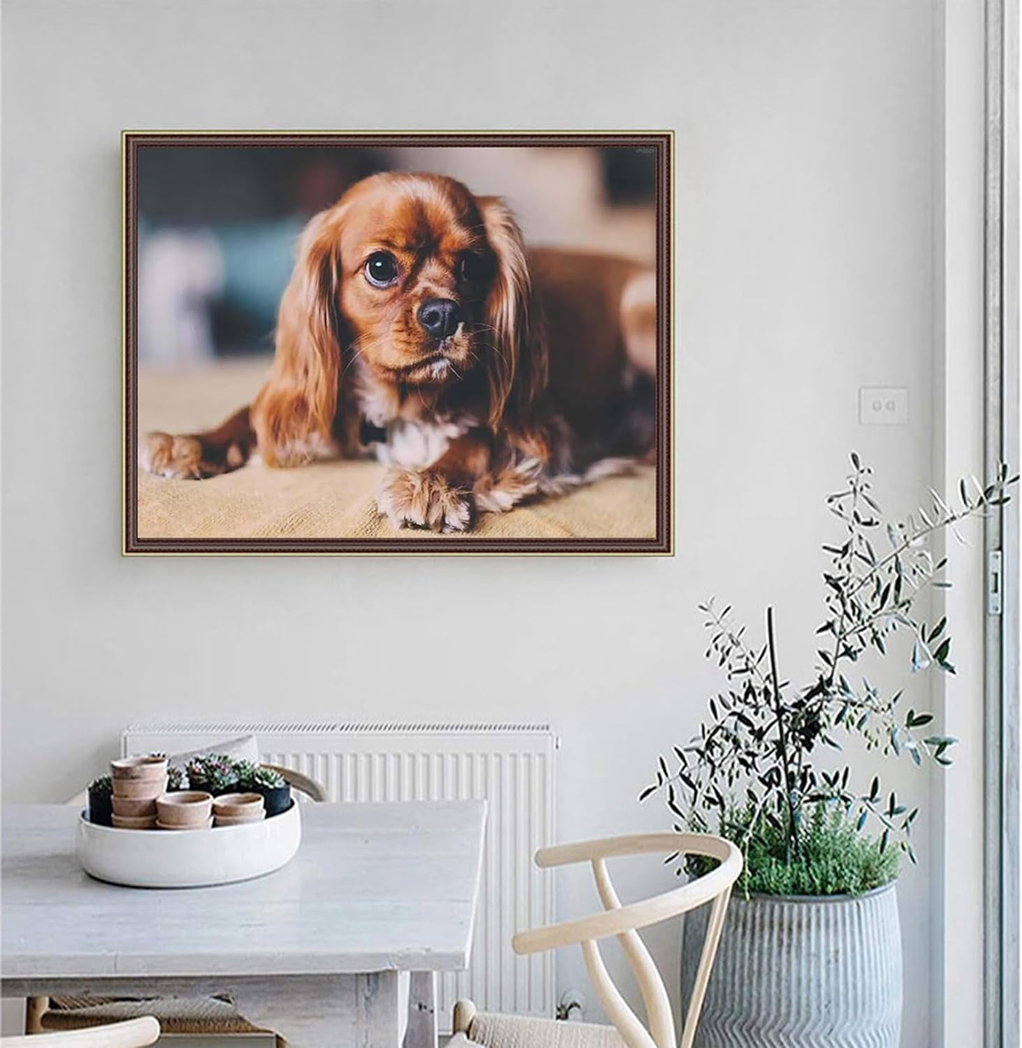 5D DIY Diamond Painting Kits Cavalier King Charles Spaniel Full Drill Diamond Art for Adults Rhinestone Embroidery Art for Home Wall Decor
