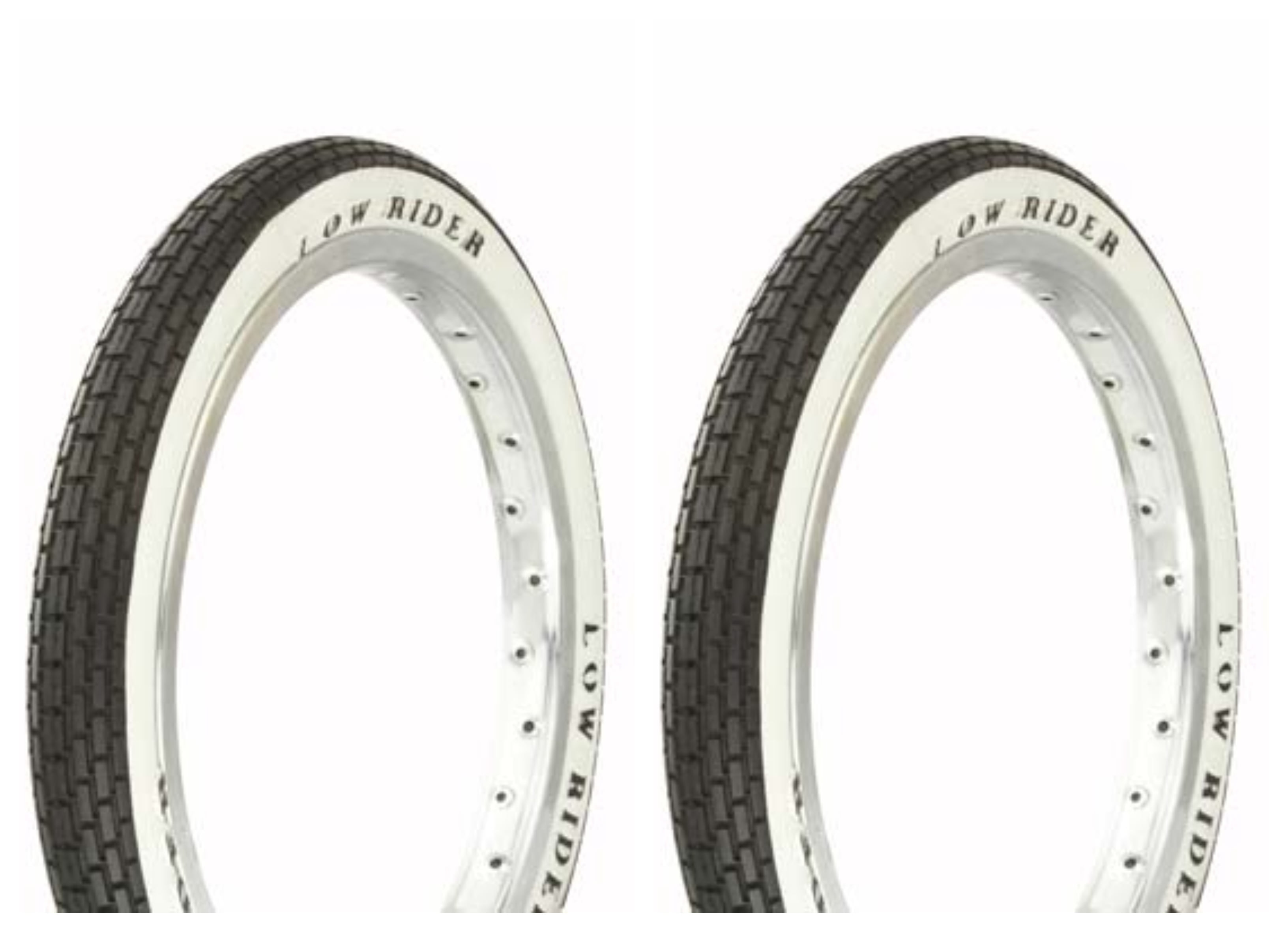 Tire set. 2 Tires. Two Lowrider Tires Duro 16" x 1.75" Black/White Side