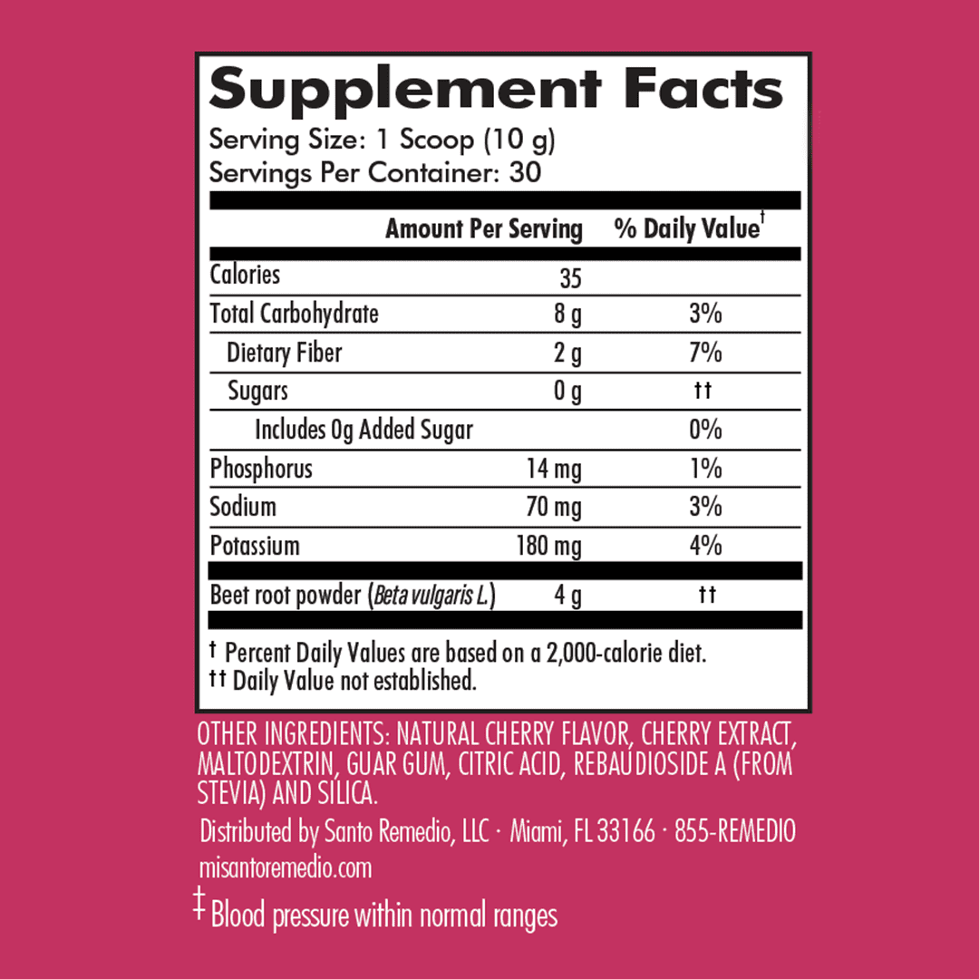 Santo Remedio Circulacion Plus, Nutritional Supplement, Beets Extract, Superfood for Circulation and Heart, Energy & Stamina, Supports Nitric Oxide and Circulation, Cherry Flavor, 30 Servings, Vegan