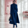 thumbnail image 5 of Women's Belted Solid Color Maxi Wool Coat,Notched Lapel Single Breasted Long Winter Overcoat,Elegant Tailored Outerwear for Office 03-Navy L, 5 of 5